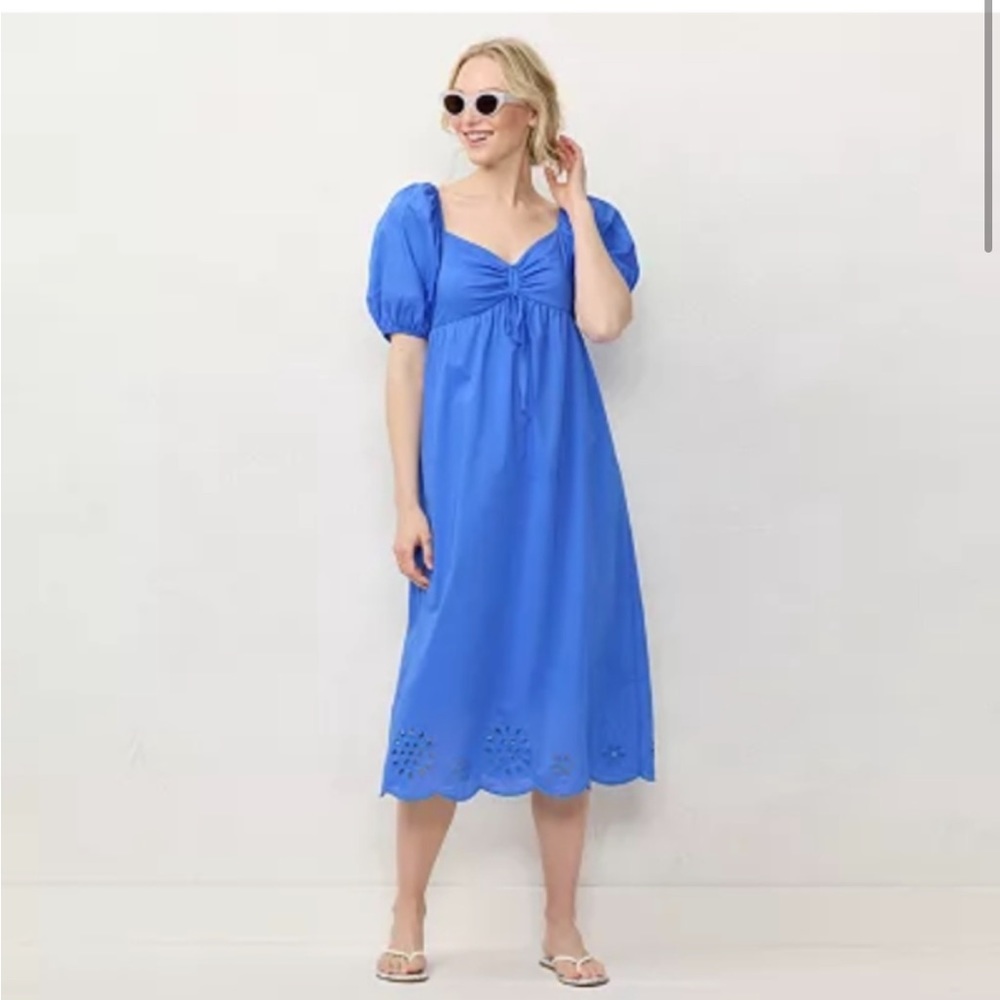LC Lauren Conrad Blue cut out tie front puff sleeve midi dress